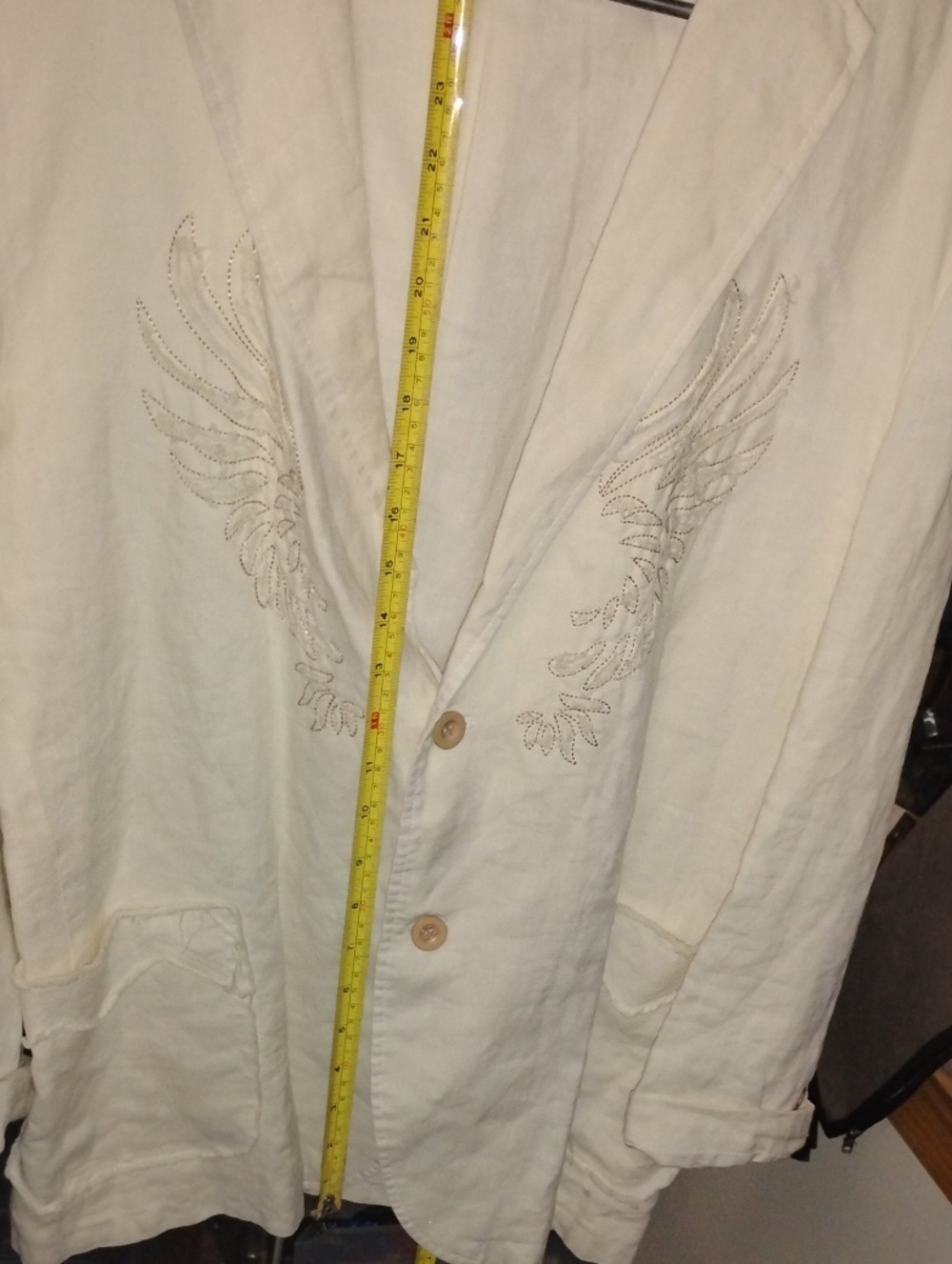 Pronti -Men's White Embroidered Lightweight Linen Shirt Jacket